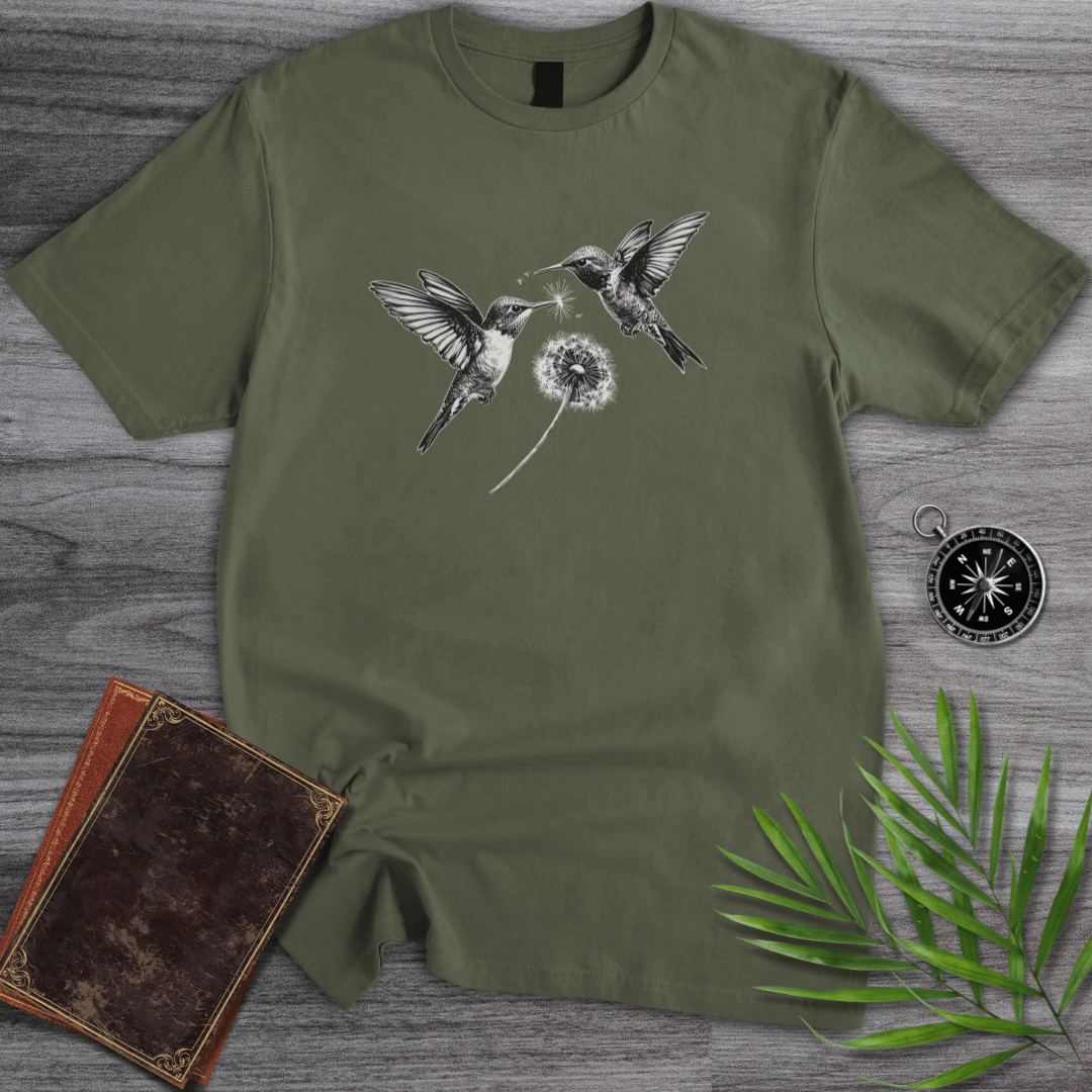 T-Shirt Military Green / S Hummingbird Dandelion Wishes T-Shirt