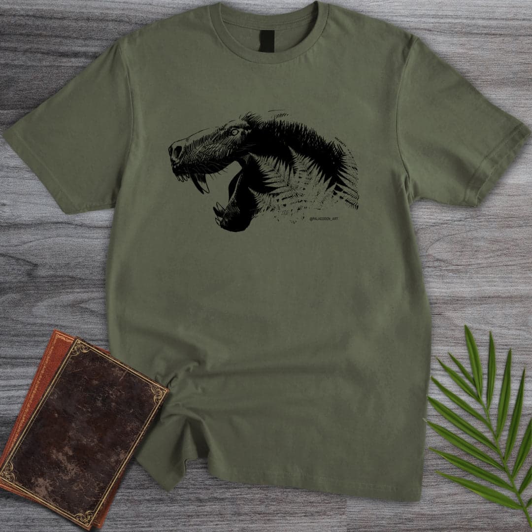 T-Shirt Military Green / S Inostrancevia Sabre-Toothed Cat T-Shirt (palaeoden_art)