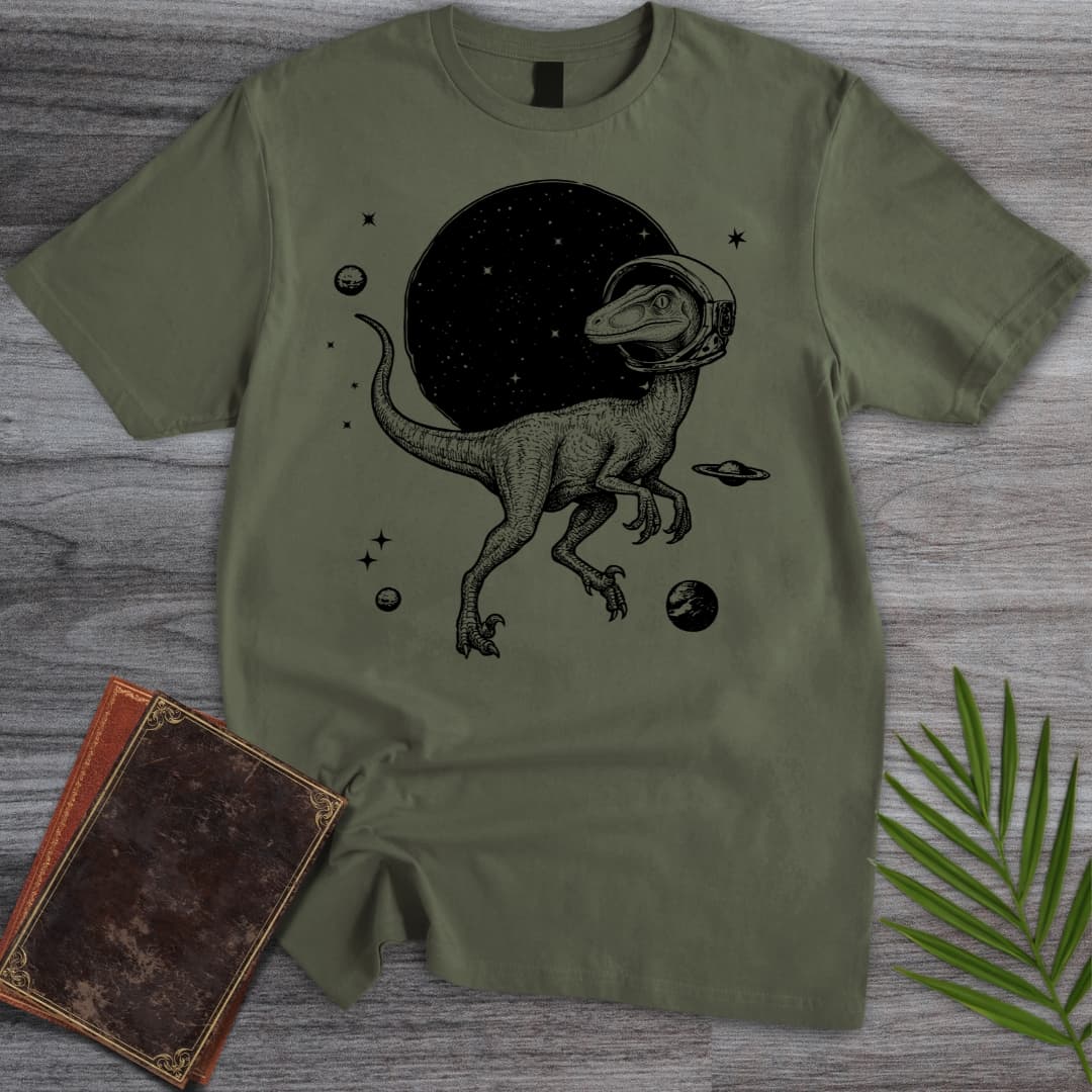 T-Shirt Military Green / S Intelligent Troodon in Space T-Shirt
