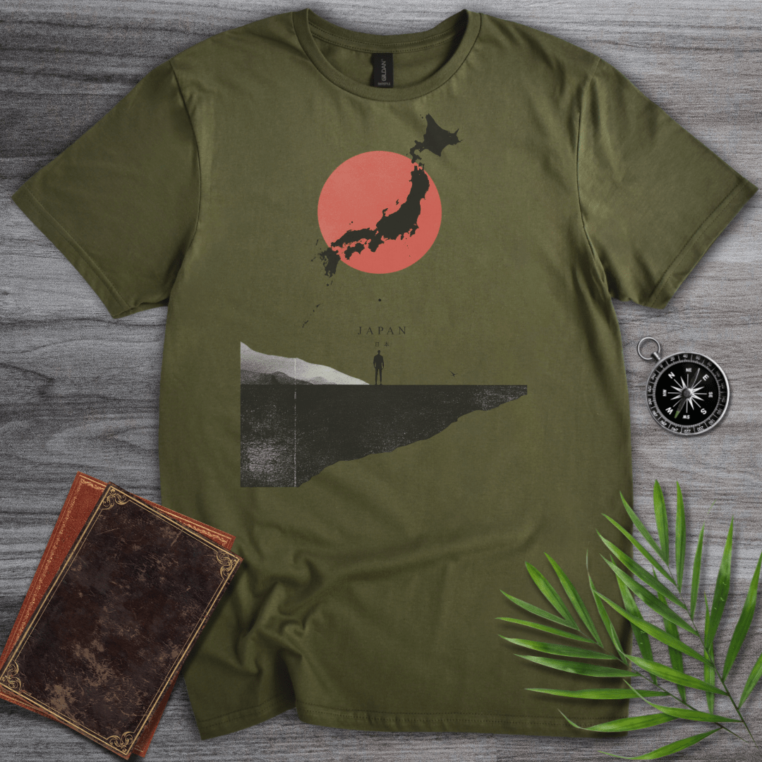 T-Shirt Military Green / S Japan, Minimalist Flag & Map Graphic T-Shirt