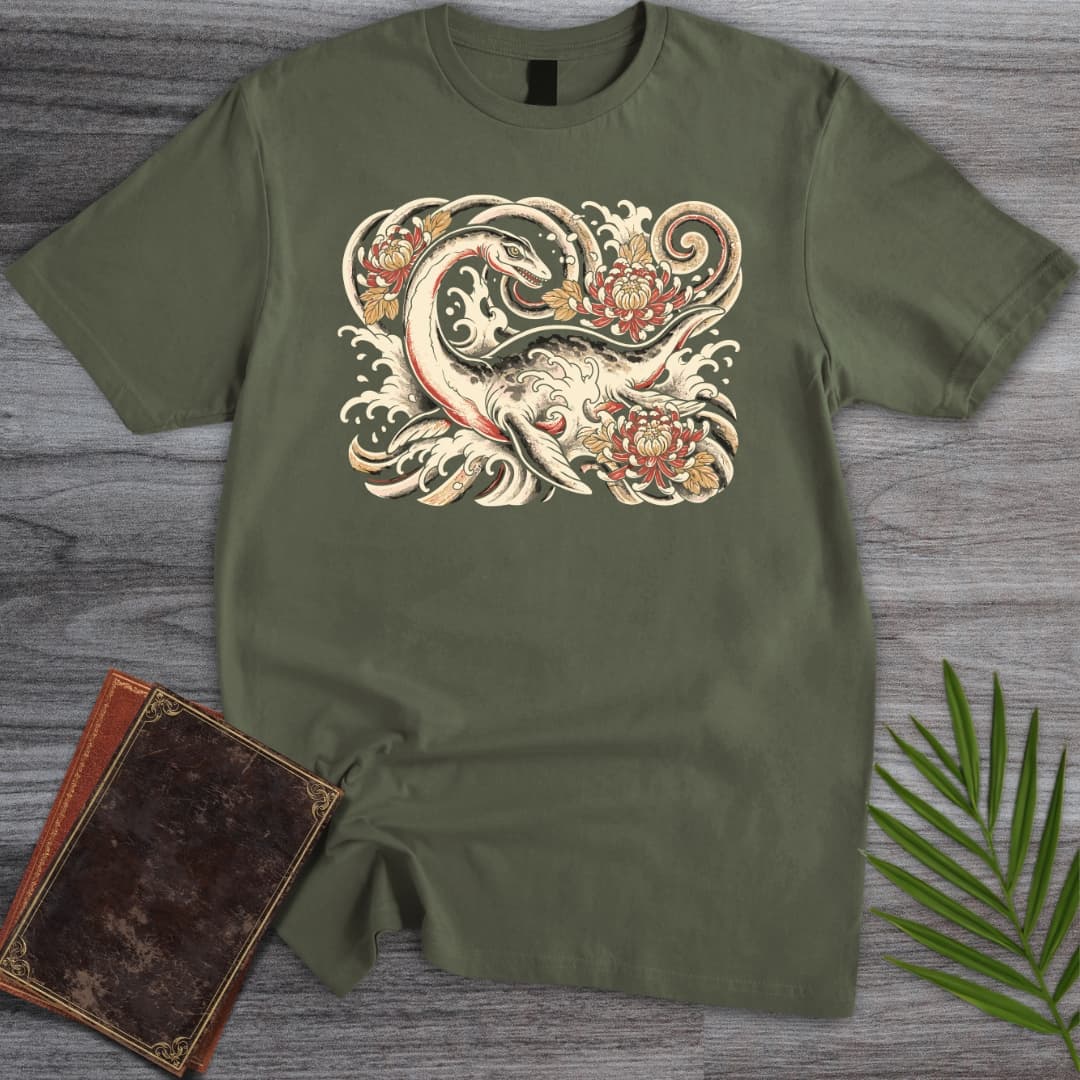 T-Shirt Military Green / S Japanese Irezumi Plesiosaur T-Shirt