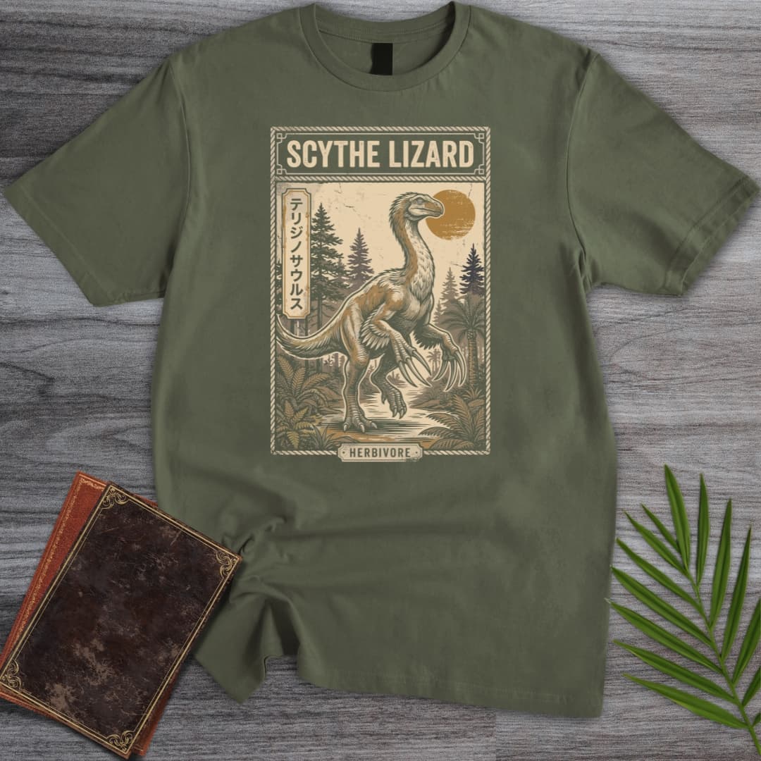 T-Shirt Military Green / S Japanese Woodblock Therizinosaurus T-Shirt