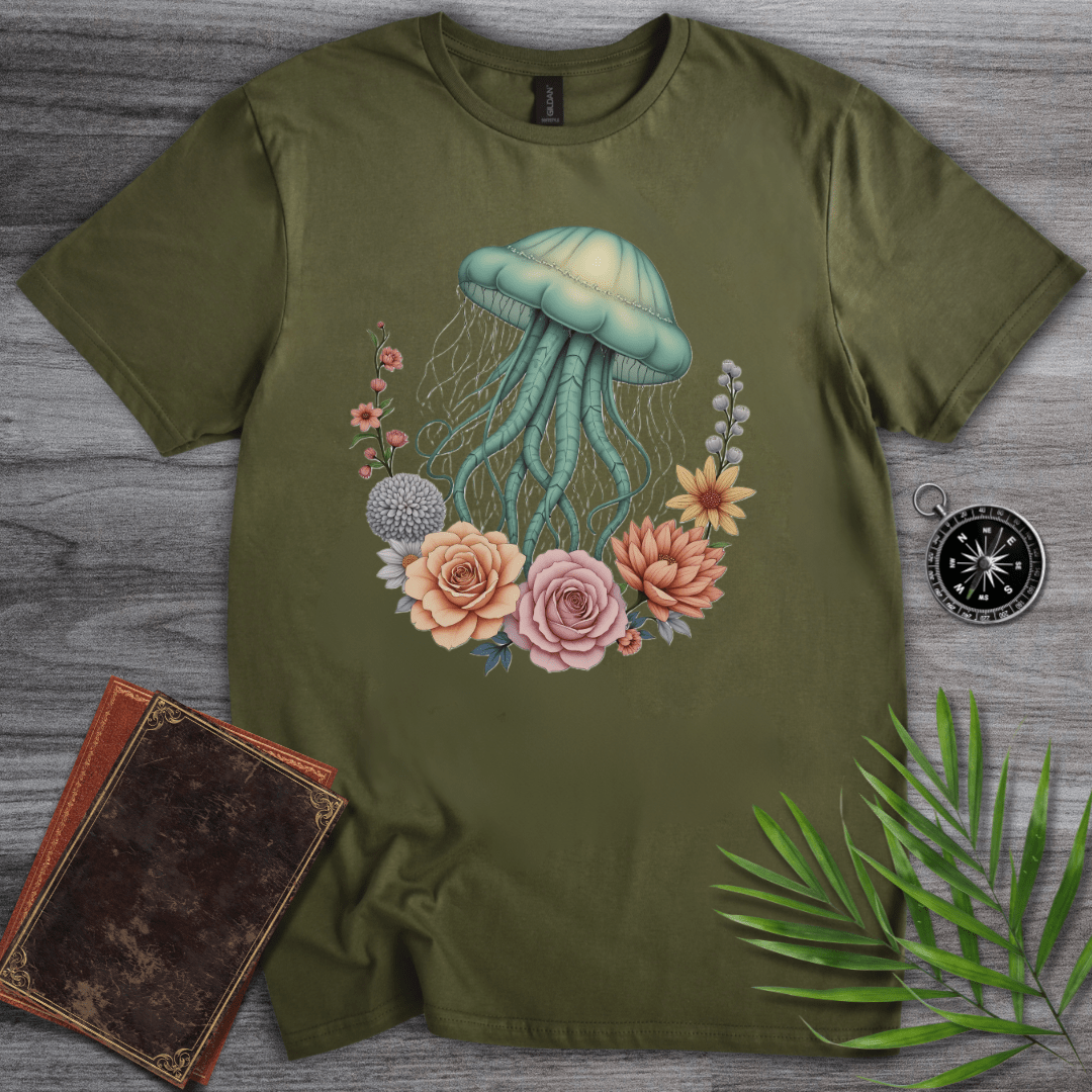 T-Shirt Military Green / S Jellyfish Floral Graphic T-Shirt