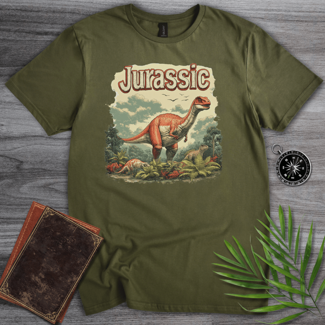 T-Shirt Military Green / S Jurassic Dinosaur Typography Graphic T-Shirt