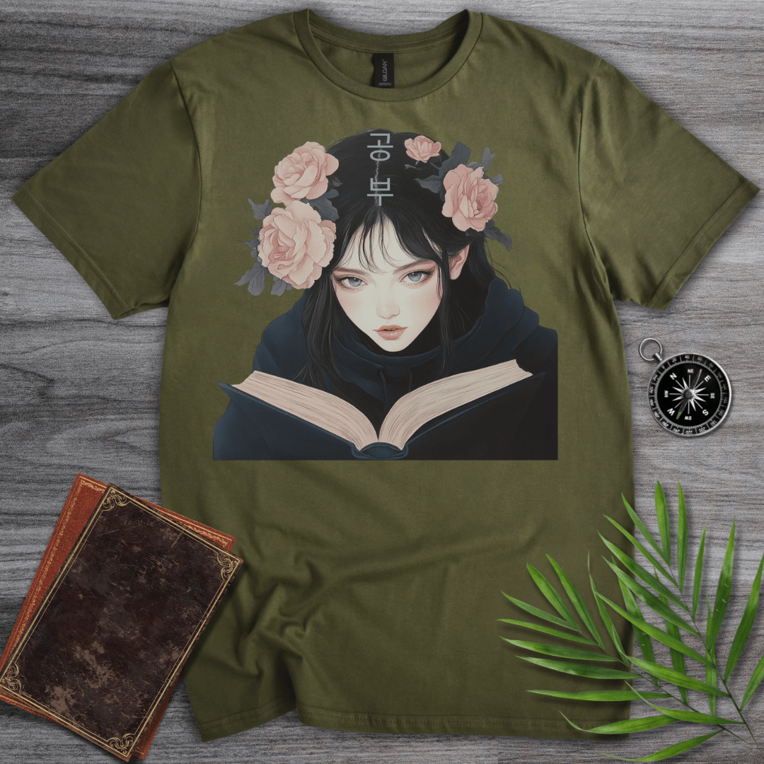 T-Shirt Military Green / S Korean Study Girl Graphic T-Shirt