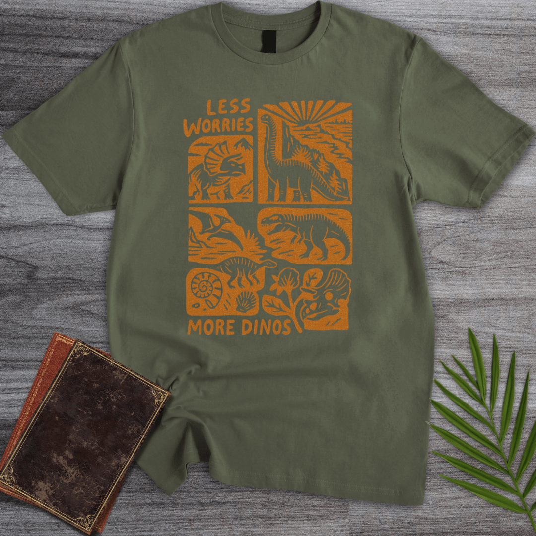 T-Shirt Military Green / S Less Worries More Dinos T-Shirt