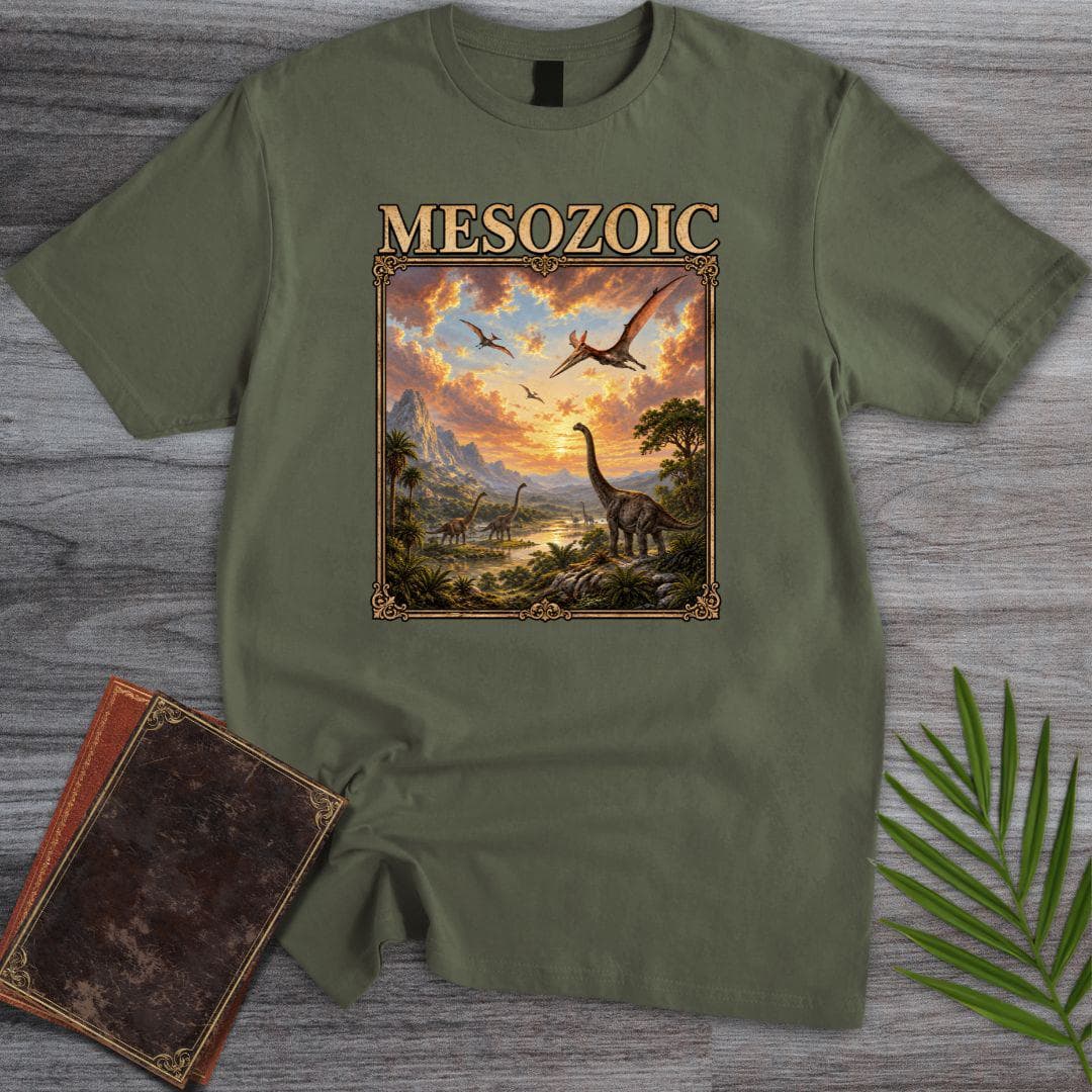 T-Shirt Military Green / S Mesozoic Dinosaur Landscape T-Shirt