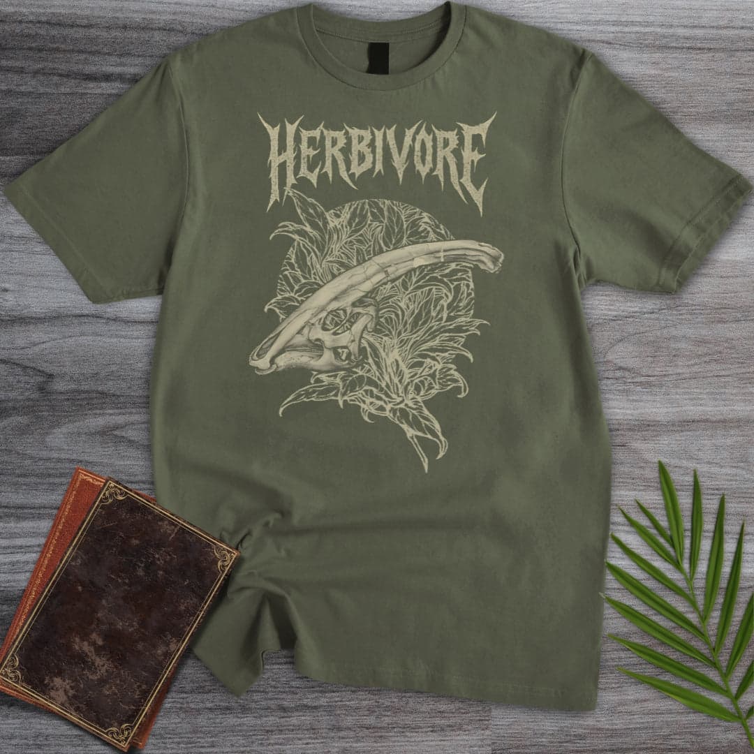 T-Shirt Military Green / S Metal Parasaurolophus Ferns T-Shirt