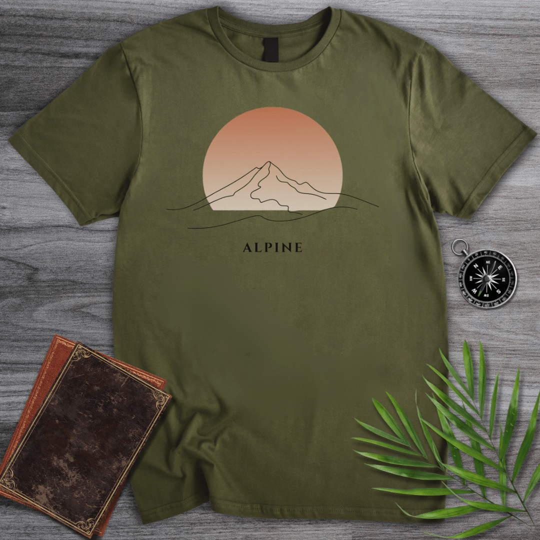 T-Shirt Military Green / S Minimalist Alpine Line Art T-Shirt