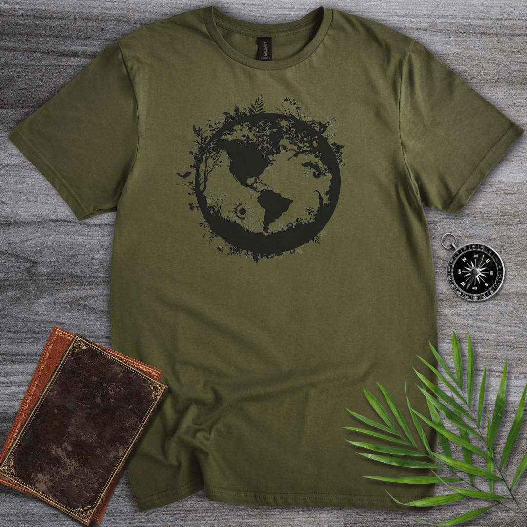 T-Shirt Military Green / S Minimalist Black and White Earth Graphic T-Shirt