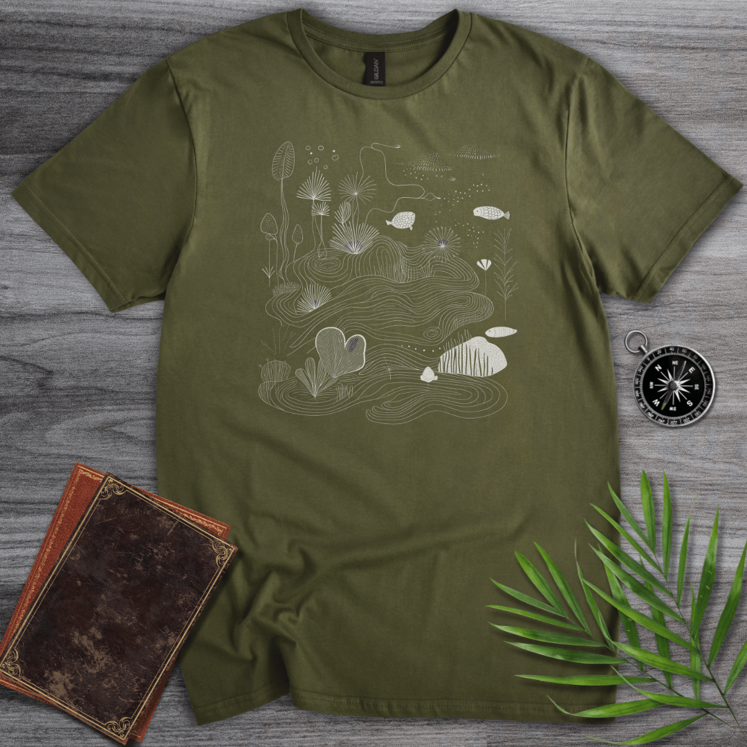 T-Shirt Military Green / S Minimalist River Line Art T-Shirt