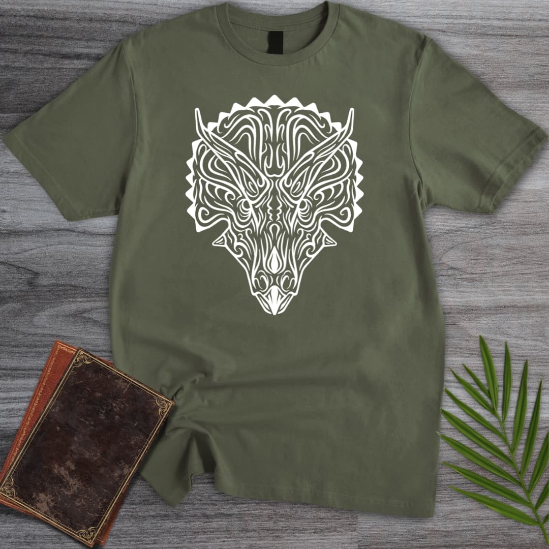 T-Shirt Military Green / S Minimalist Three-Horned-Face T-Shirt