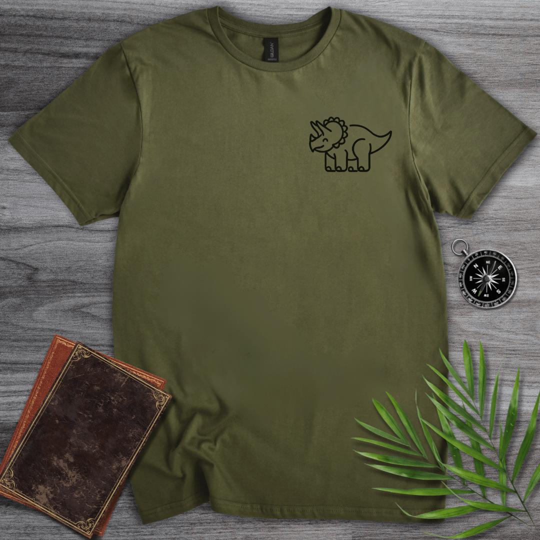 T-Shirt Military Green / S Minimalist Triceratops Line-Art T-Shirt