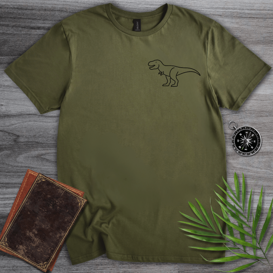 T-Shirt Military Green / S Minimalist Tyrannosaurus Line-Art T-Shirt