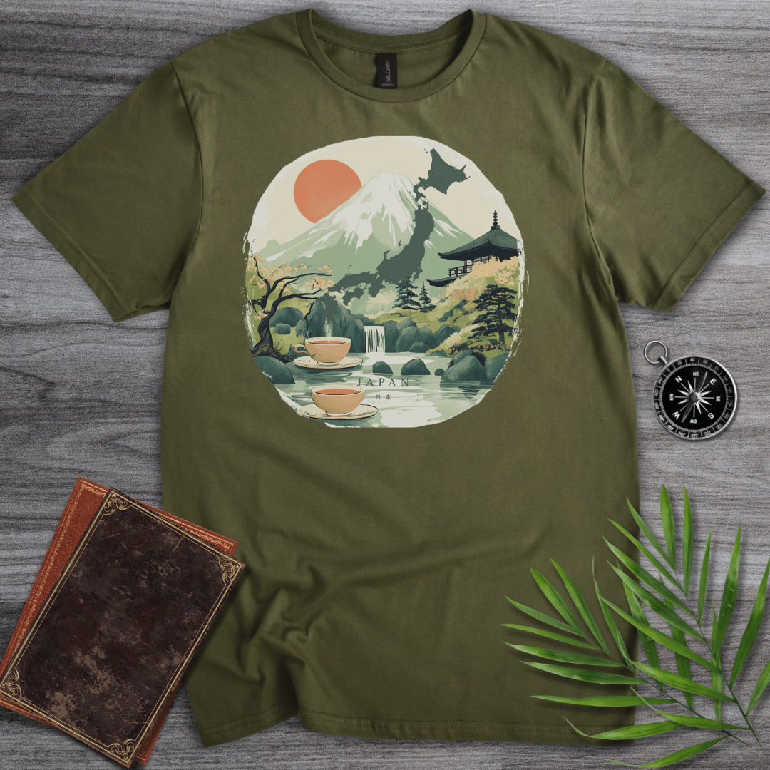 T-Shirt Military Green / S Mount Fuji Japan Map Graphic T-Shirt