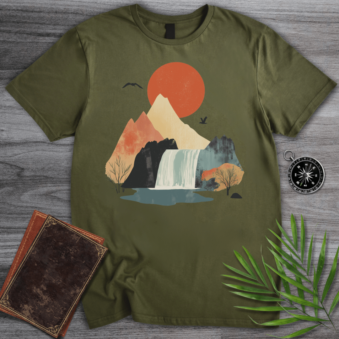 T-Shirt Military Green / S Mountain Waterfall Serenity T-Shirt