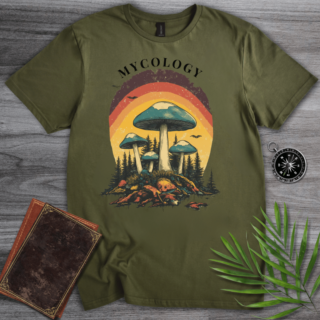 T-Shirt Military Green / S MYCOLOGY: Blue Mushroom Forest T-Shirt