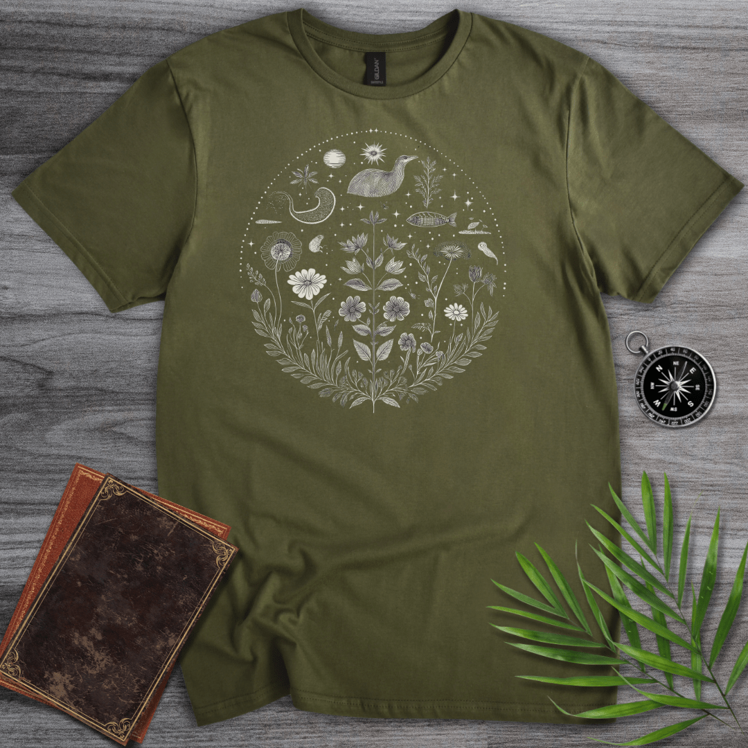 T-Shirt Military Green / S Natural Biology: Environment Line Art Graphic T-Shirt