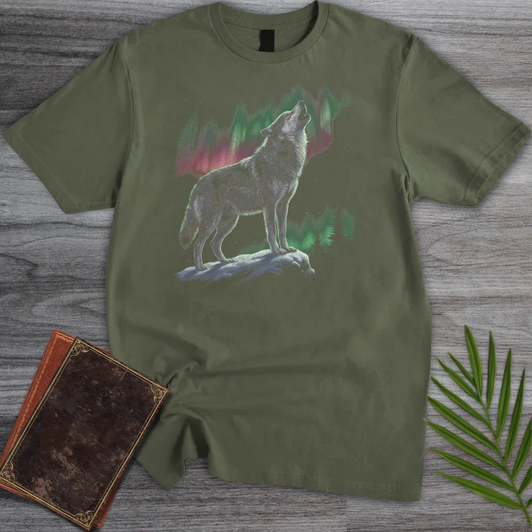 T-Shirt Military Green / S Northern Lights Wolf T-Shirt