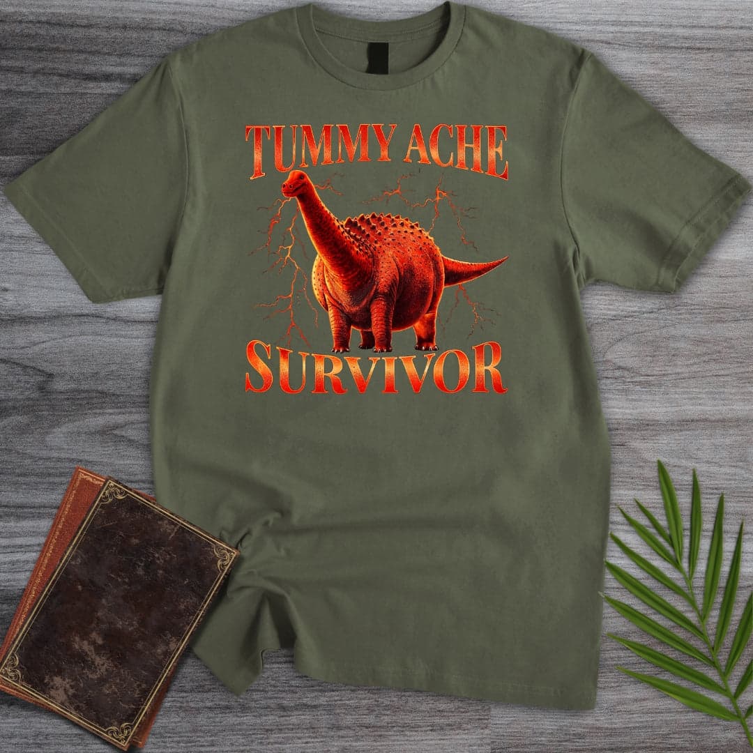 T-Shirt Military Green / S Obesethocoelicaudia Tummy Ache Survivor T-Shirt