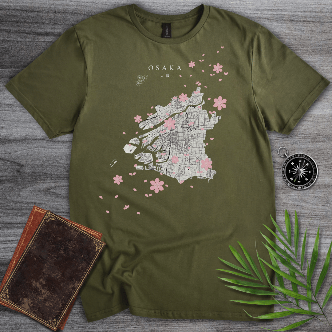 T-Shirt Military Green / S Osaka, Japan Flower & Map T-Shirt