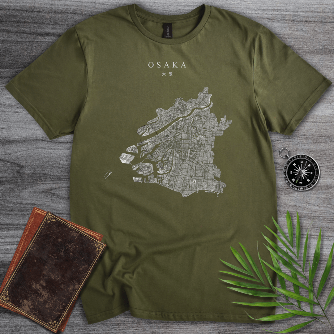 T-Shirt Military Green / S Osaka, Japan Map T-Shirt