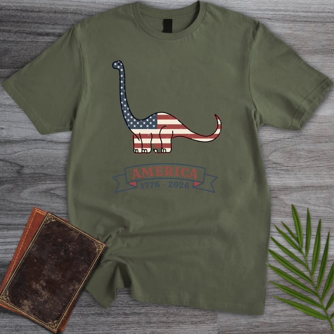 T-Shirt Military Green / S Patriotic Brachiosaurus Americas 250th T-Shirt