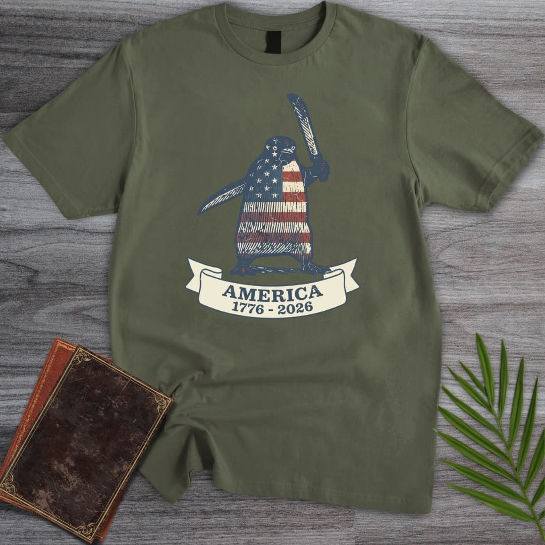 T-Shirt Military Green / S Patriotic Penguin Americas 250th T-Shirt