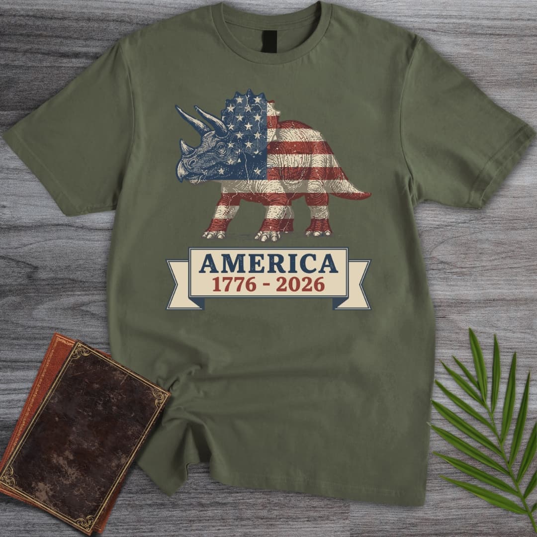T-Shirt Military Green / S Patriotic Triceratops Americas 250th T-Shirt
