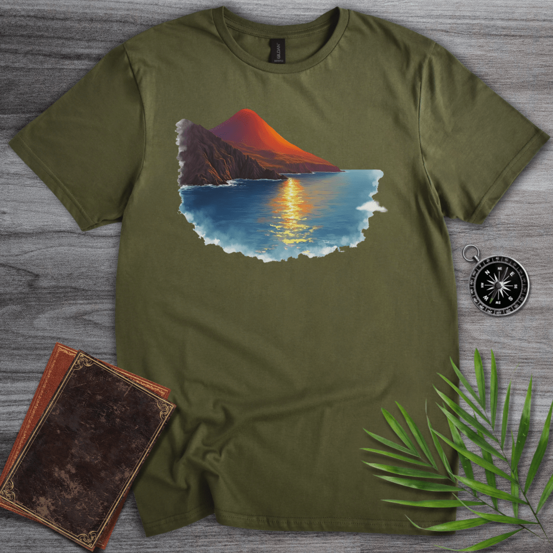 T-Shirt Military Green / S Prehistoric Ocean & Volcanic Landscape T-Shirt