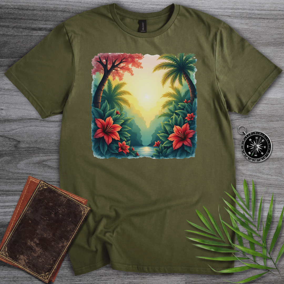 T-Shirt Military Green / S Prehistoric Paleo Flower Environment T-Shirt