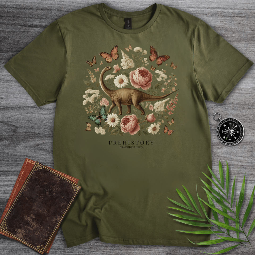 T-Shirt Military Green / S Prehistory Brachiosaurus Flower & Nature T-Shirt