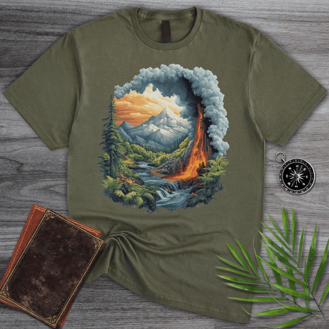 T-Shirt Military Green / S Primordial Volcano Mountain Valley T-Shirt
