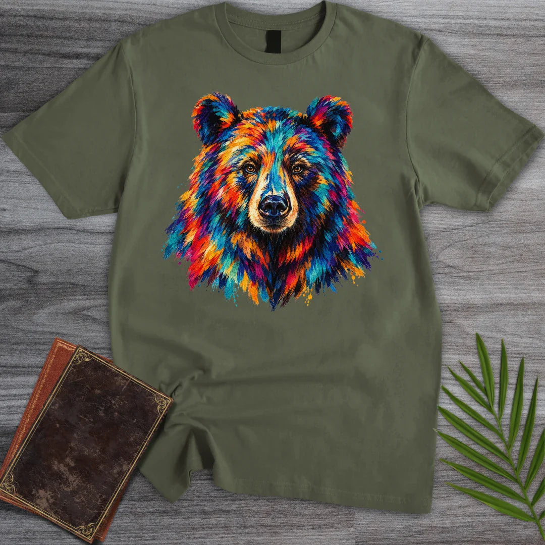 T-Shirt Military Green / S Rainbow Grizzly Bear T-Shirt