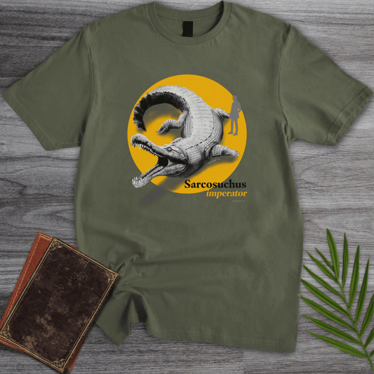 T-Shirt Military Green / S Sarcosuchus River Giant T-Shirt (palaeoden_art)