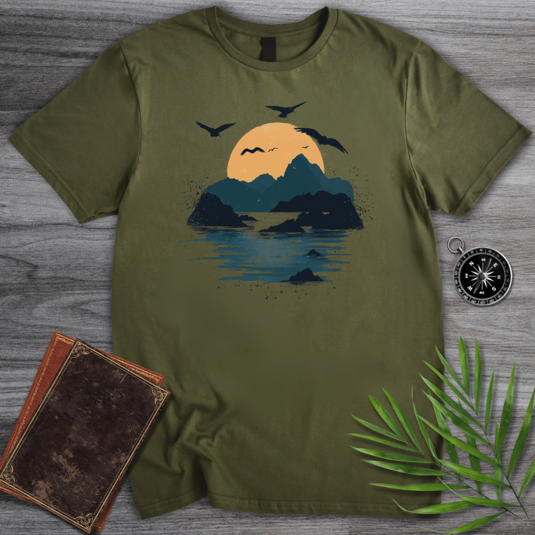 T-Shirt Military Green / S Sunset Coastal Shores Graphic T-Shirt