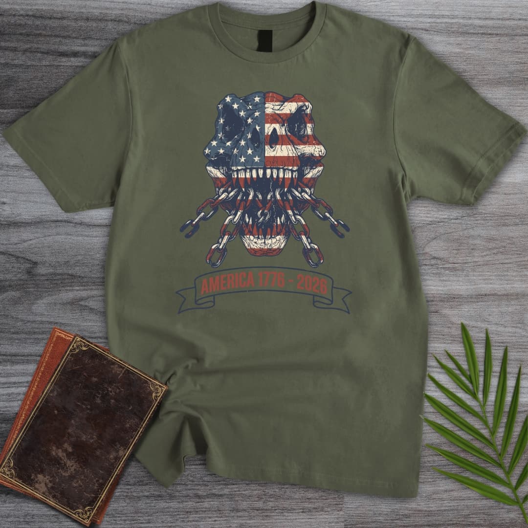 T-Shirt Military Green / S T-Rex Skull Chains Americas 250th T-Shirt