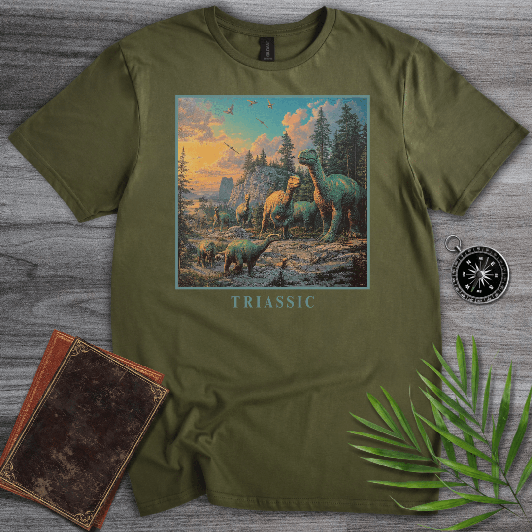 T-Shirt Military Green / S Triassic Herd of Dinosaurs Graphic T-Shirt