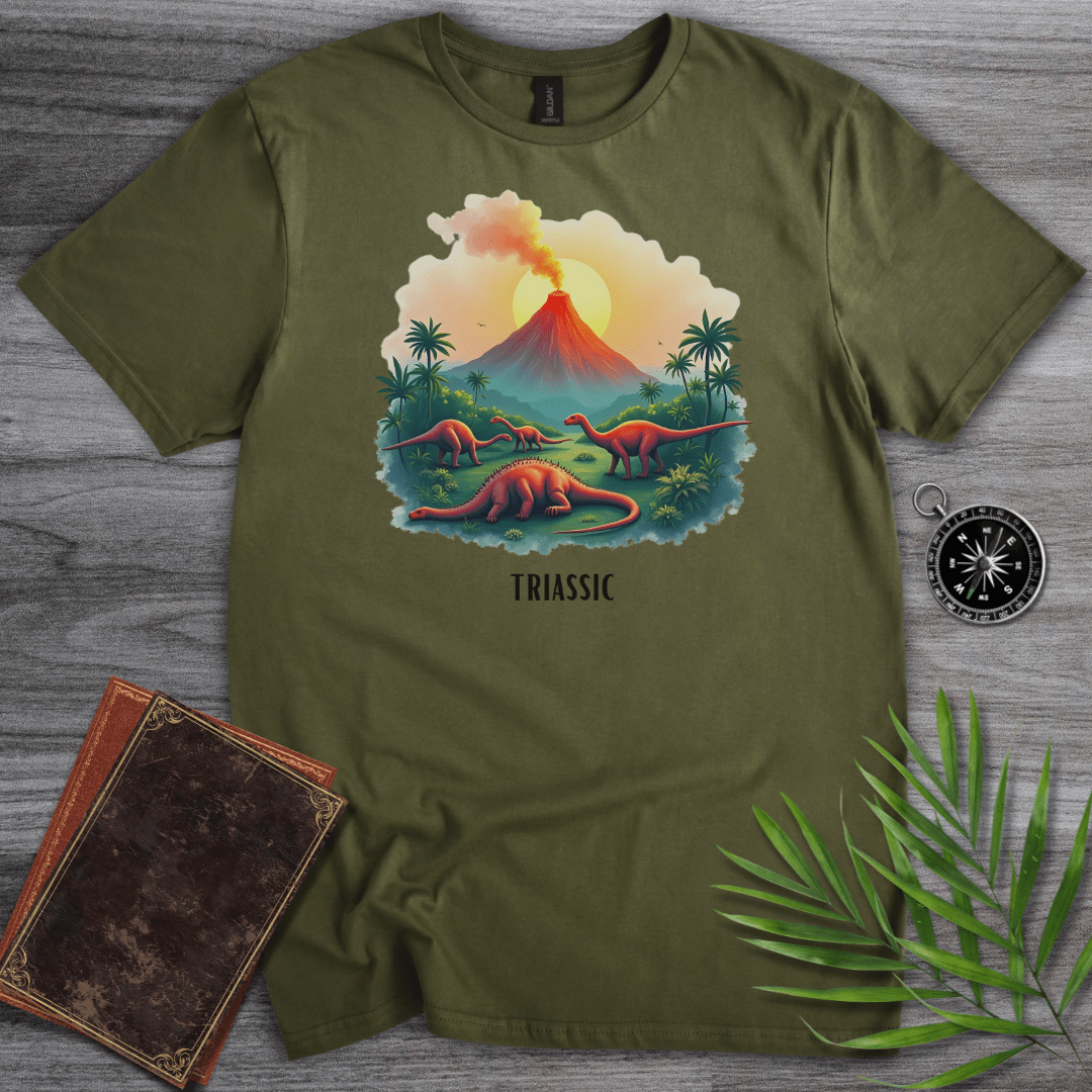 T-Shirt Military Green / S Triassic Volcano Environment Graphic T-Shirt