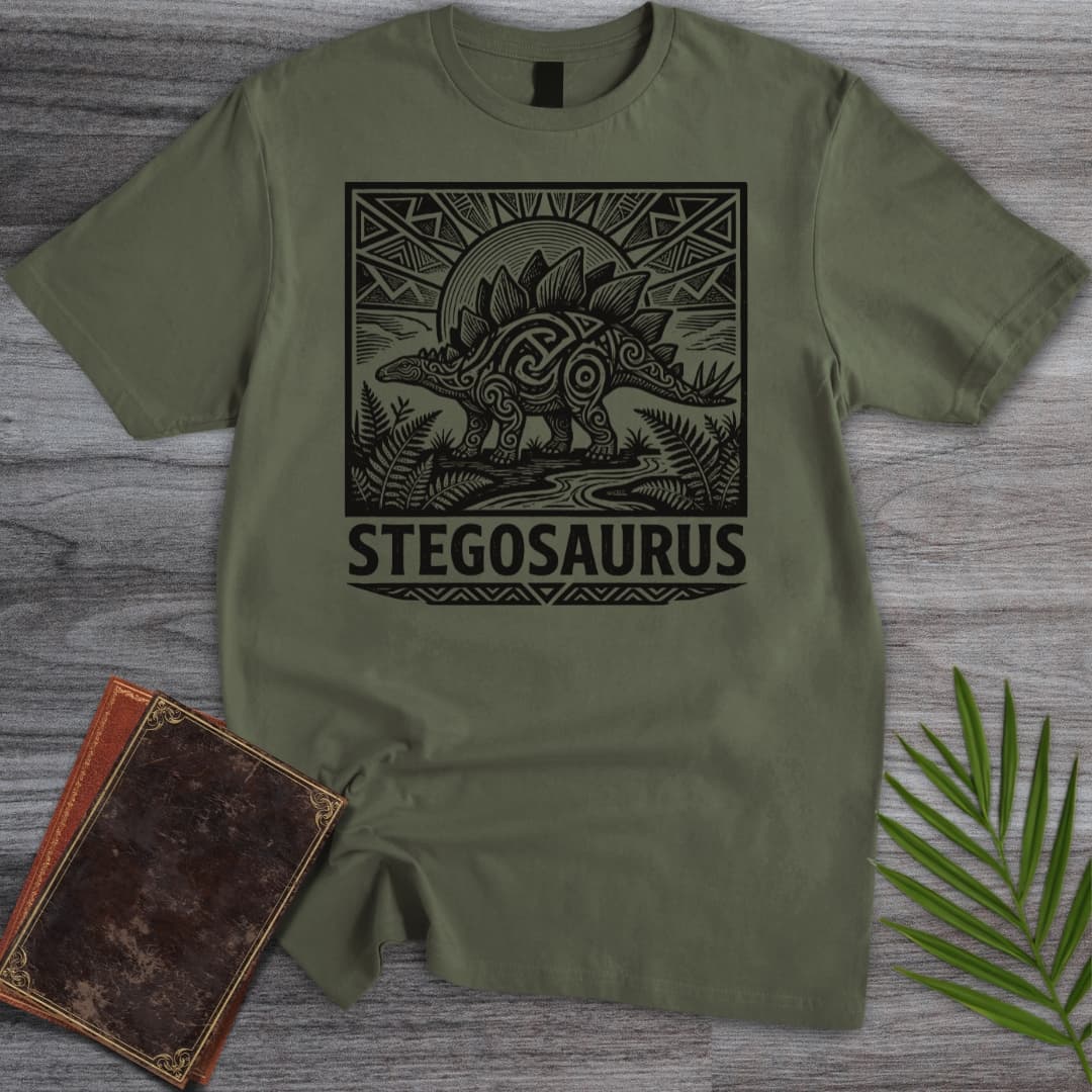 T-Shirt Military Green / S Tribal Herbivorous Stegosaurus T-Shirt