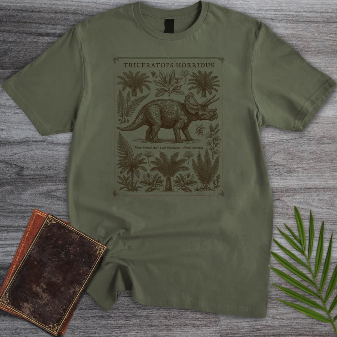 T-Shirt Military Green / S Triceratops Botanical Plate T-Shirt