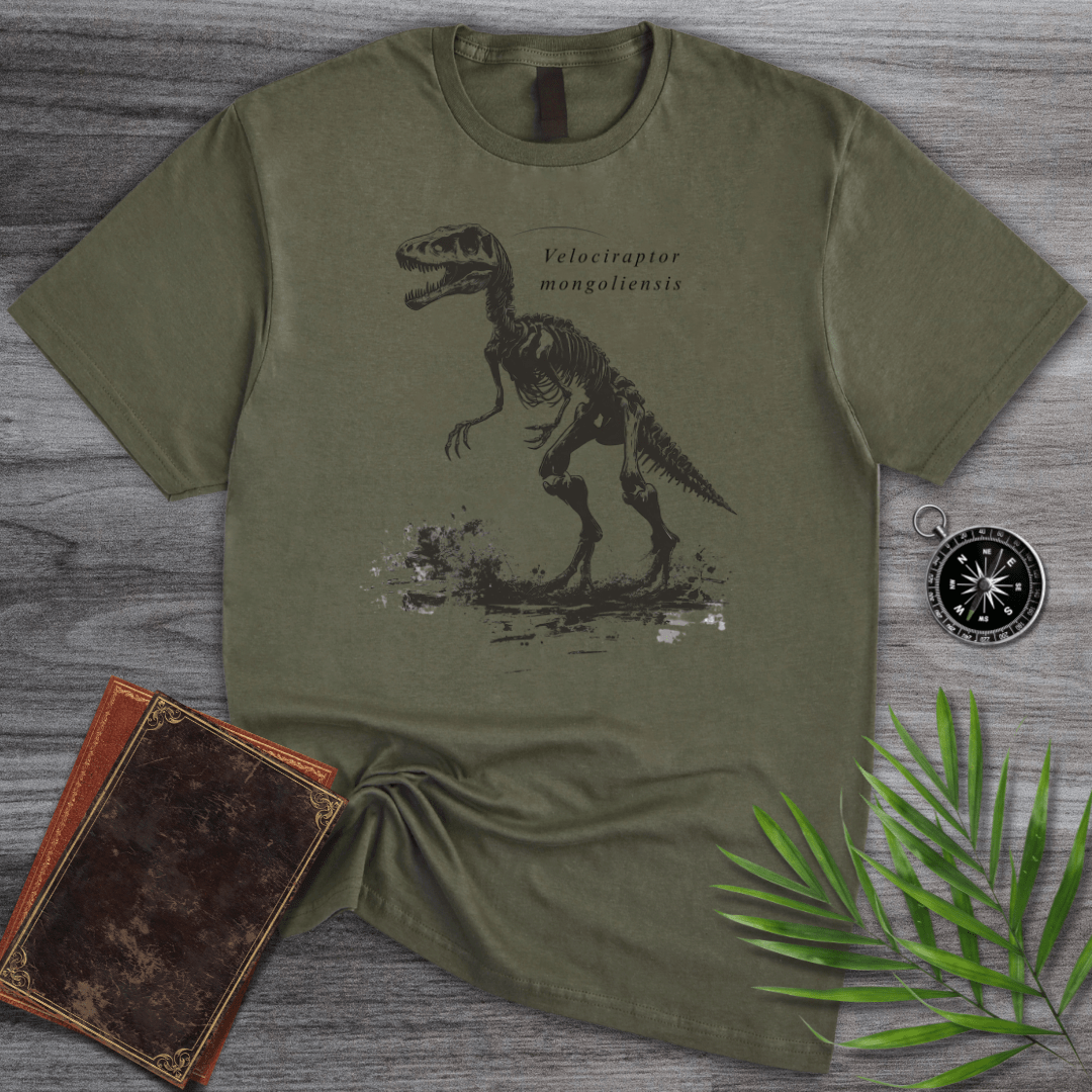 T-Shirt Military Green / S Velociraptor mongoliensis (Velociraptor) Skeleton T-Shirt