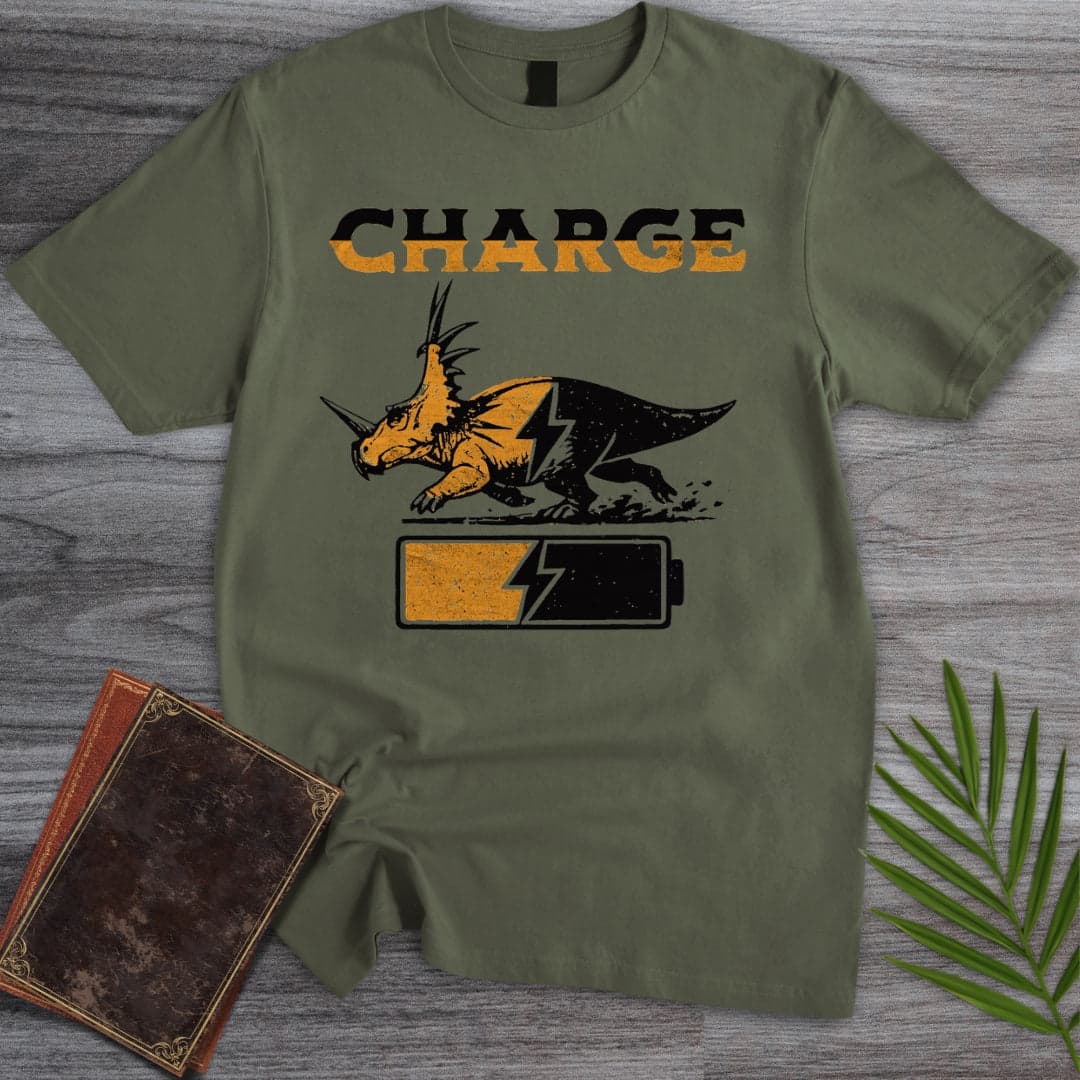T-Shirt Military Green / S Vintage Charging Styracosaurus T-Shirt