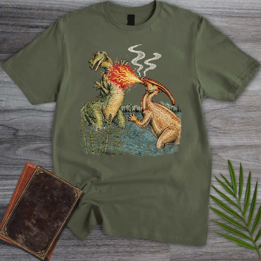 T-Shirt Military Green / S Vintage Fire Breathing Dino T-Shirt