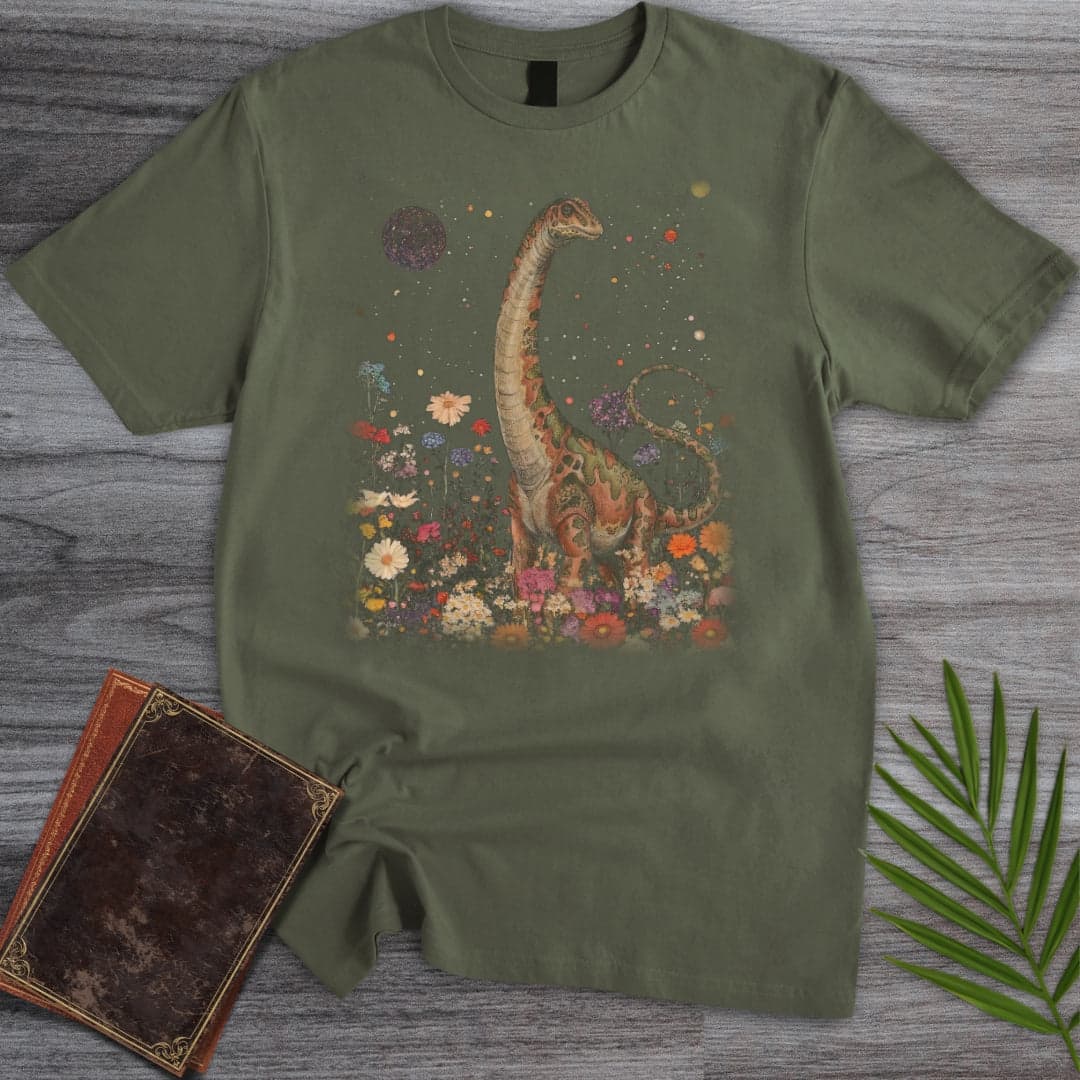 T-Shirt Military Green / S Vintage Floral Diplodocus T-Shirt