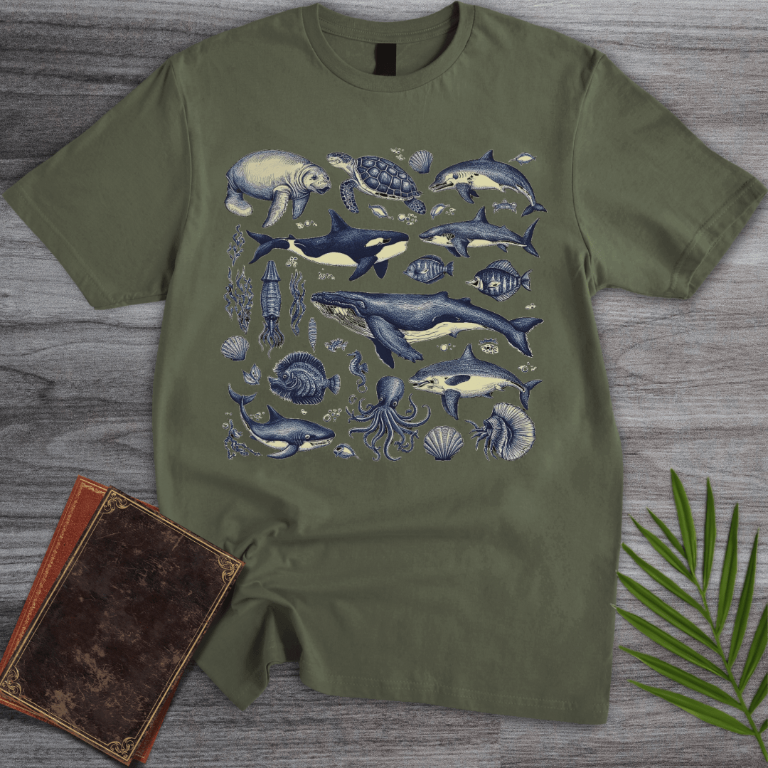 T-Shirt Military Green / S Vintage Marine Life T-Shirt