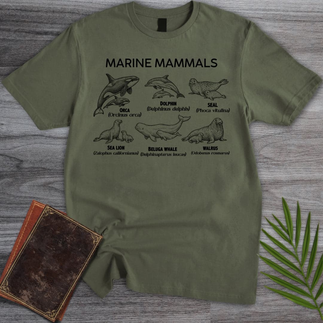 T-Shirt Military Green / S Vintage Marine Mammals T-Shirt