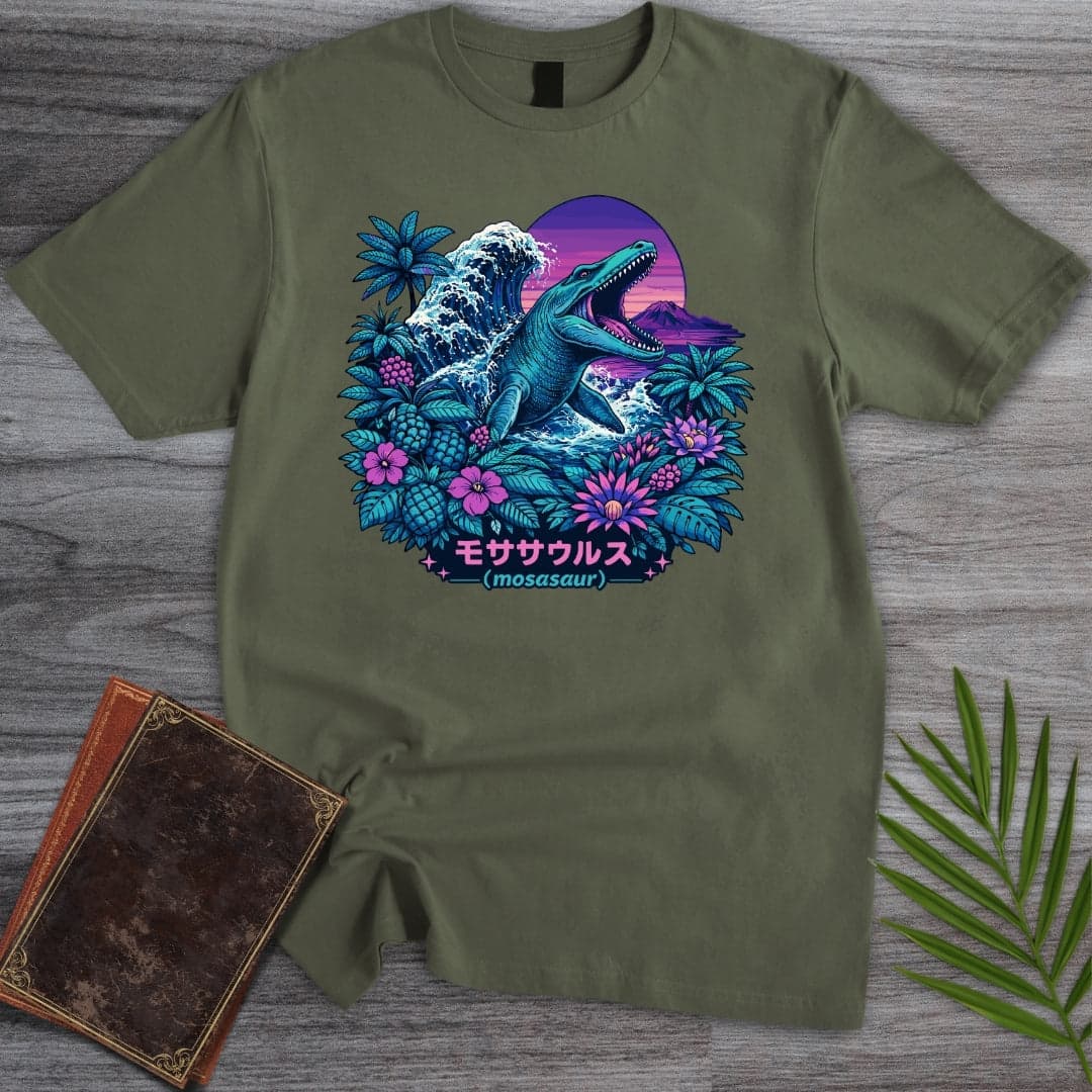 T-Shirt Military Green / S Vintage Retro Mosasaur T-Shirt