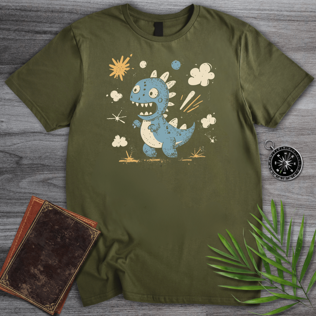 T-Shirt Military Green / S Whimsical Roaring Dinosaur T-Shirt