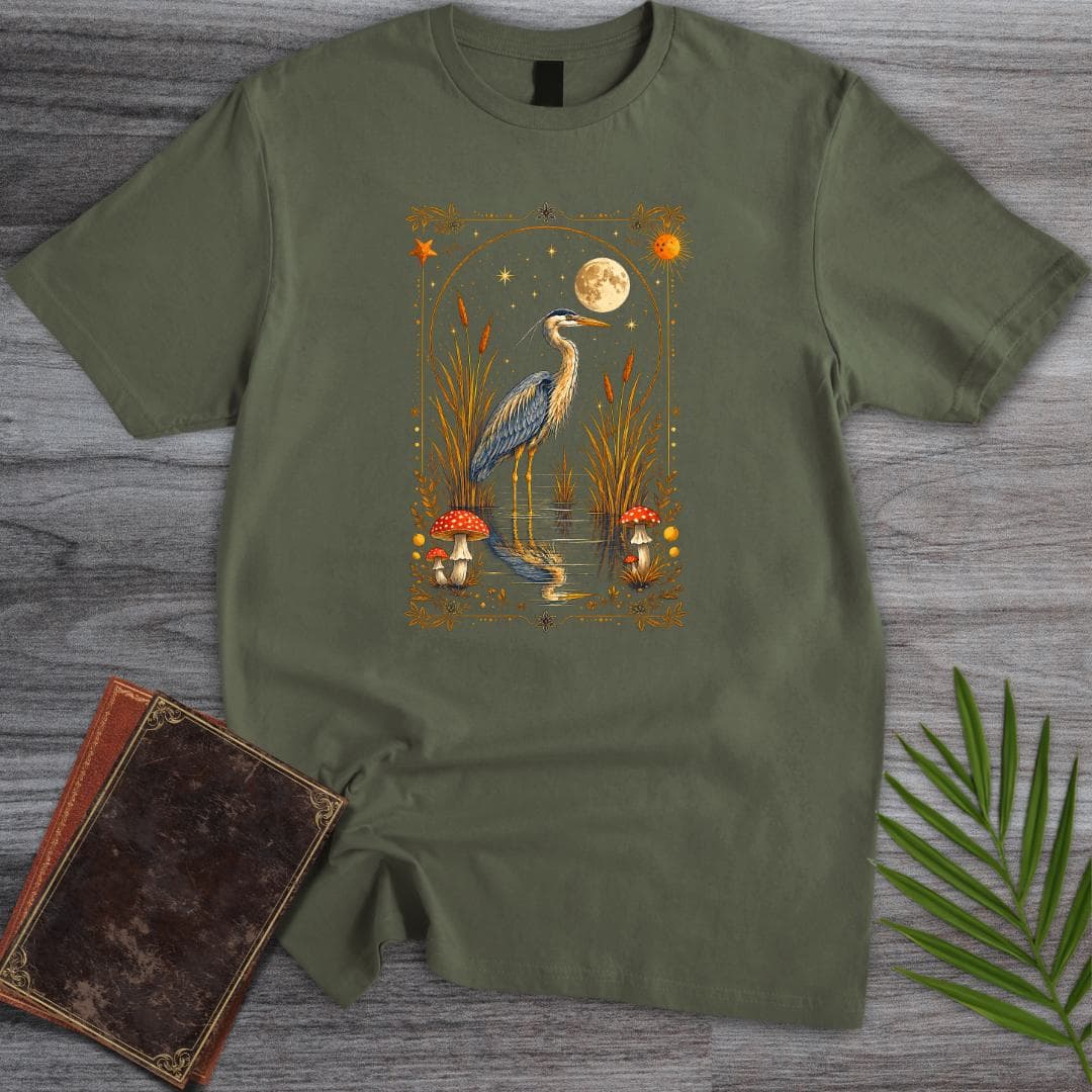 T-Shirt Military Green / S Woodland Heron Card T-Shirt